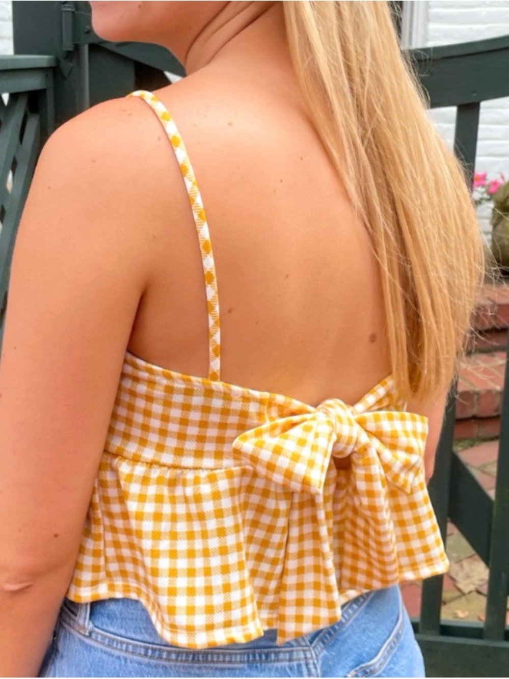 Yellow Gingham Bow-Back Spaghetti Strap Top - Women